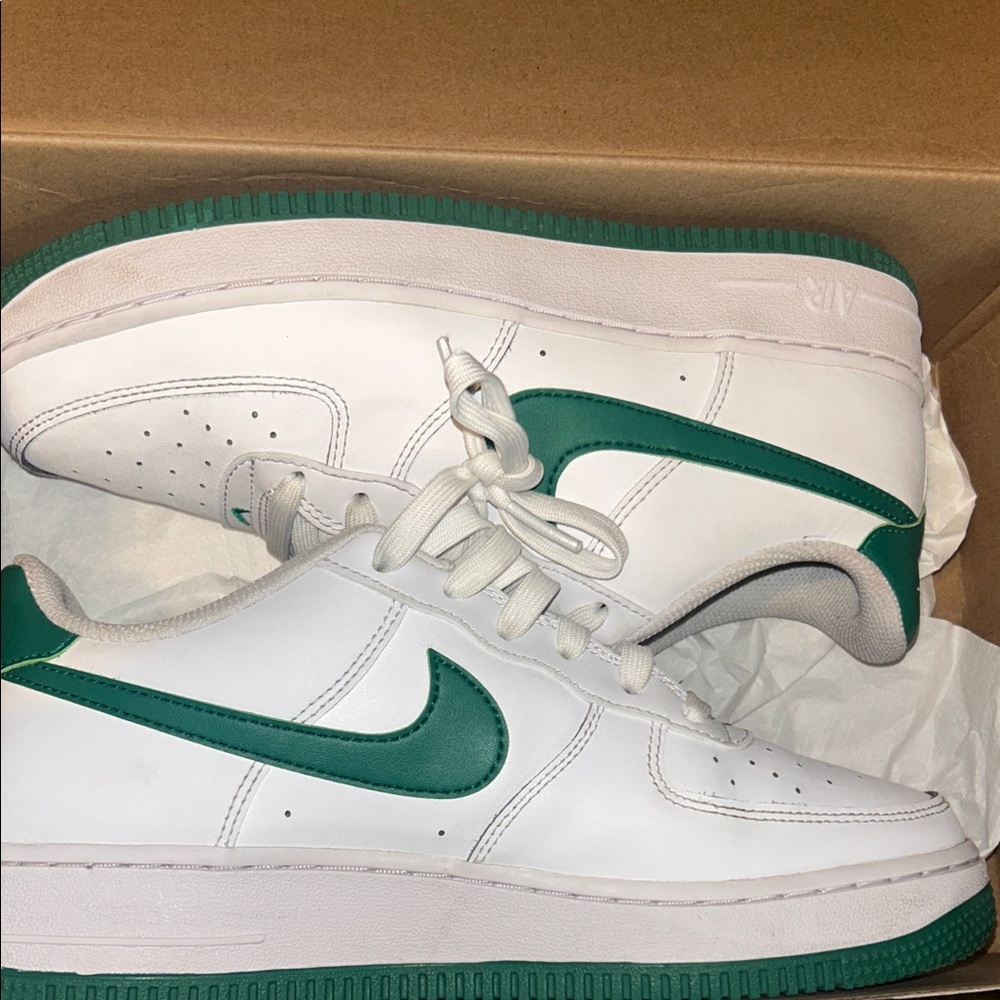 Nike Air Force 1’s White and Green Sneakers - Youth